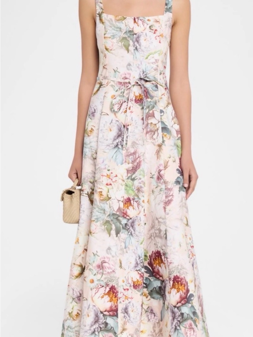 Alice + Olivia Pastel Multi Floral Square-Neck Maxi Dress